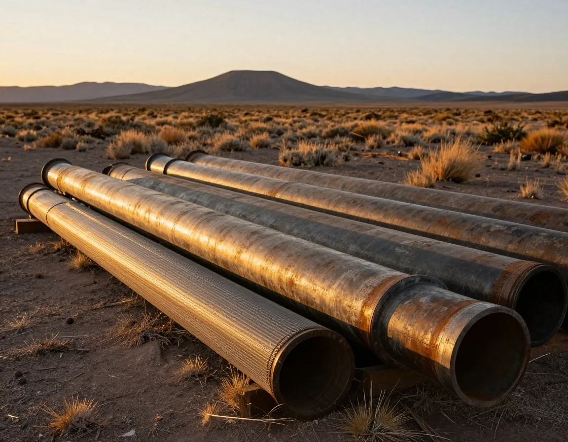 Plataforma de perforación en Vaca Muerta al amanecer