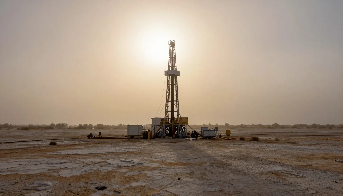 Estructura de perforación en Vaca Muerta al amanecer