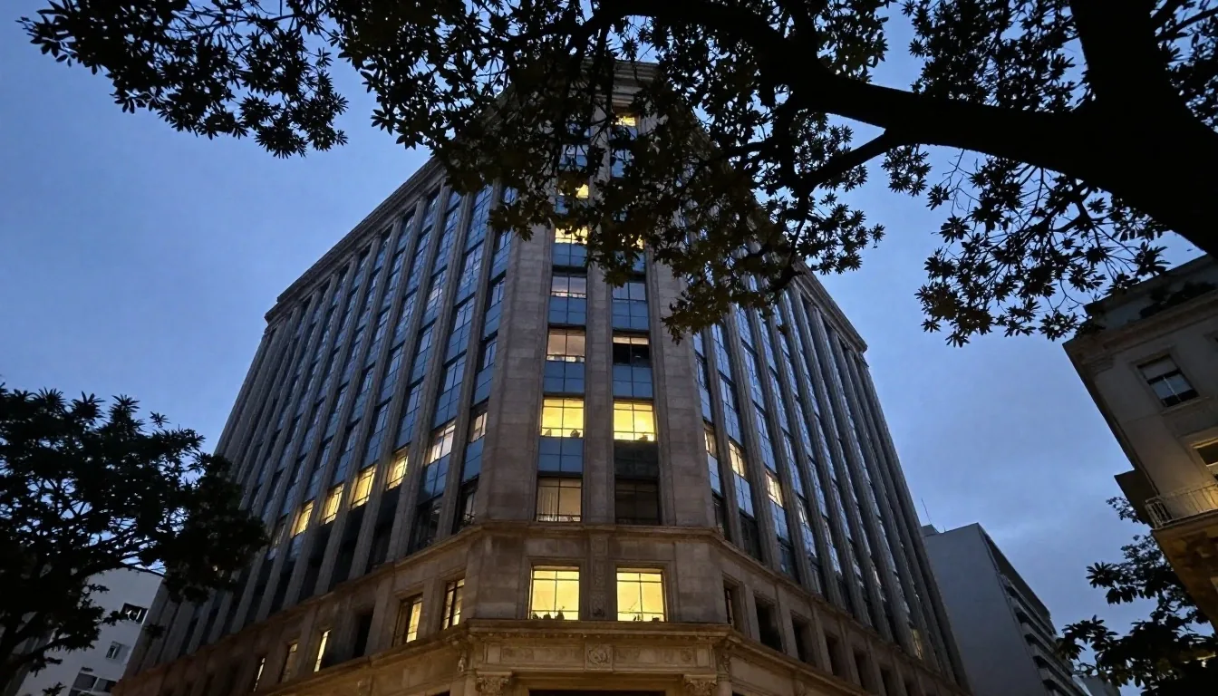 Edificio de oficinas al atardecer en Buenos Aires