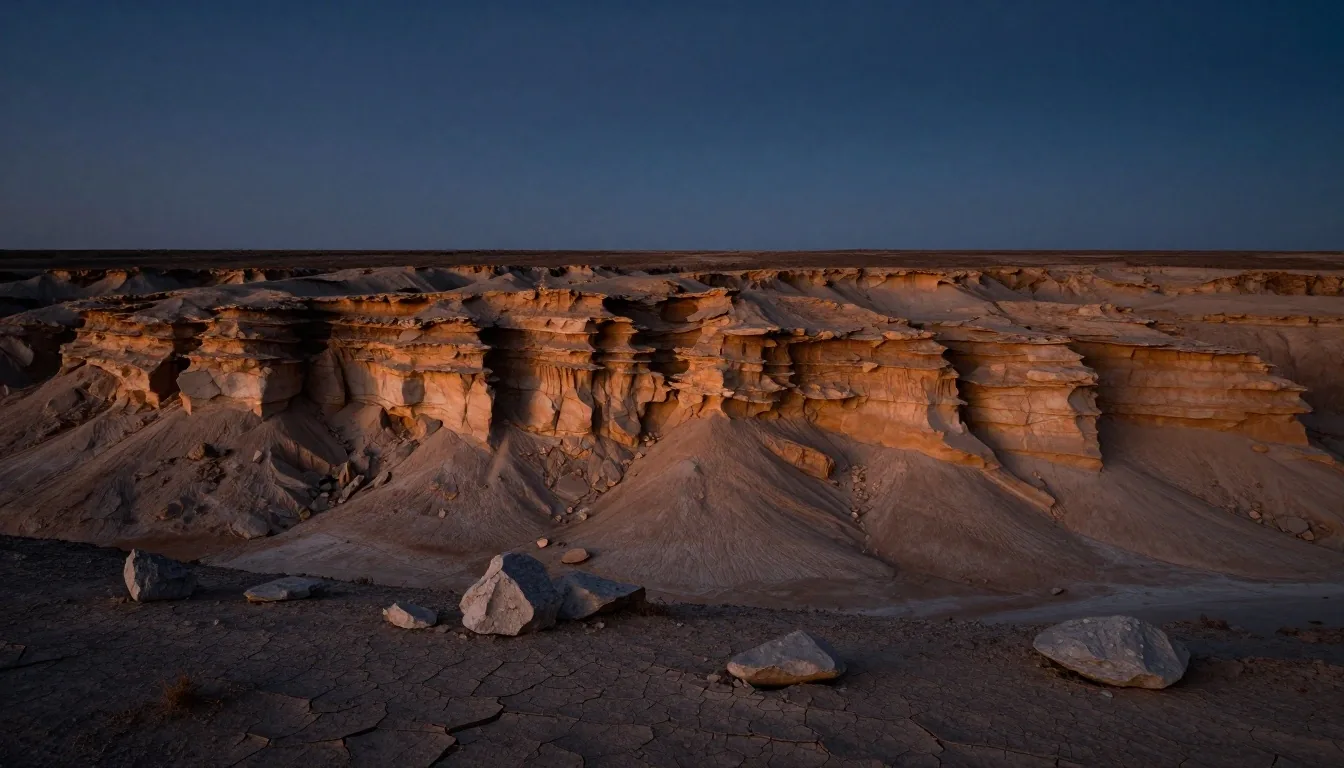 Terrain de Vaca Muerta al anochecer