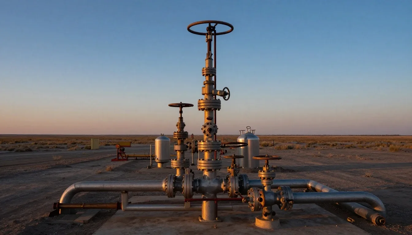 Plataforma de perforación al amanecer en Vaca Muerta
